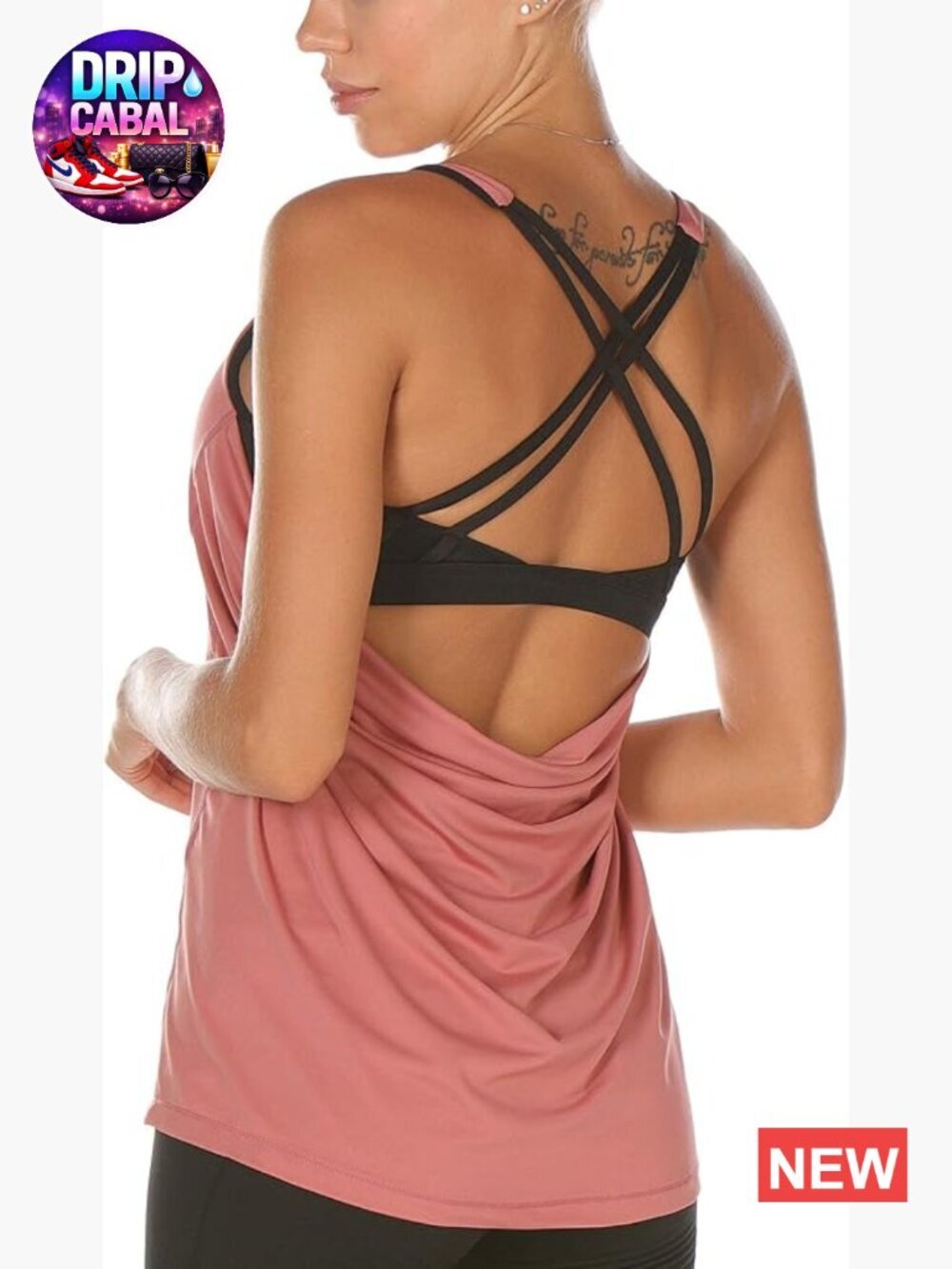 Strappy Back Tank Top with Built-in Bra, Lightweight Athletic Yoga Top